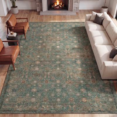 JONATHAN Y Petunia Distressed All-Over Floral Border Non-Slip Machine-Washable Rug