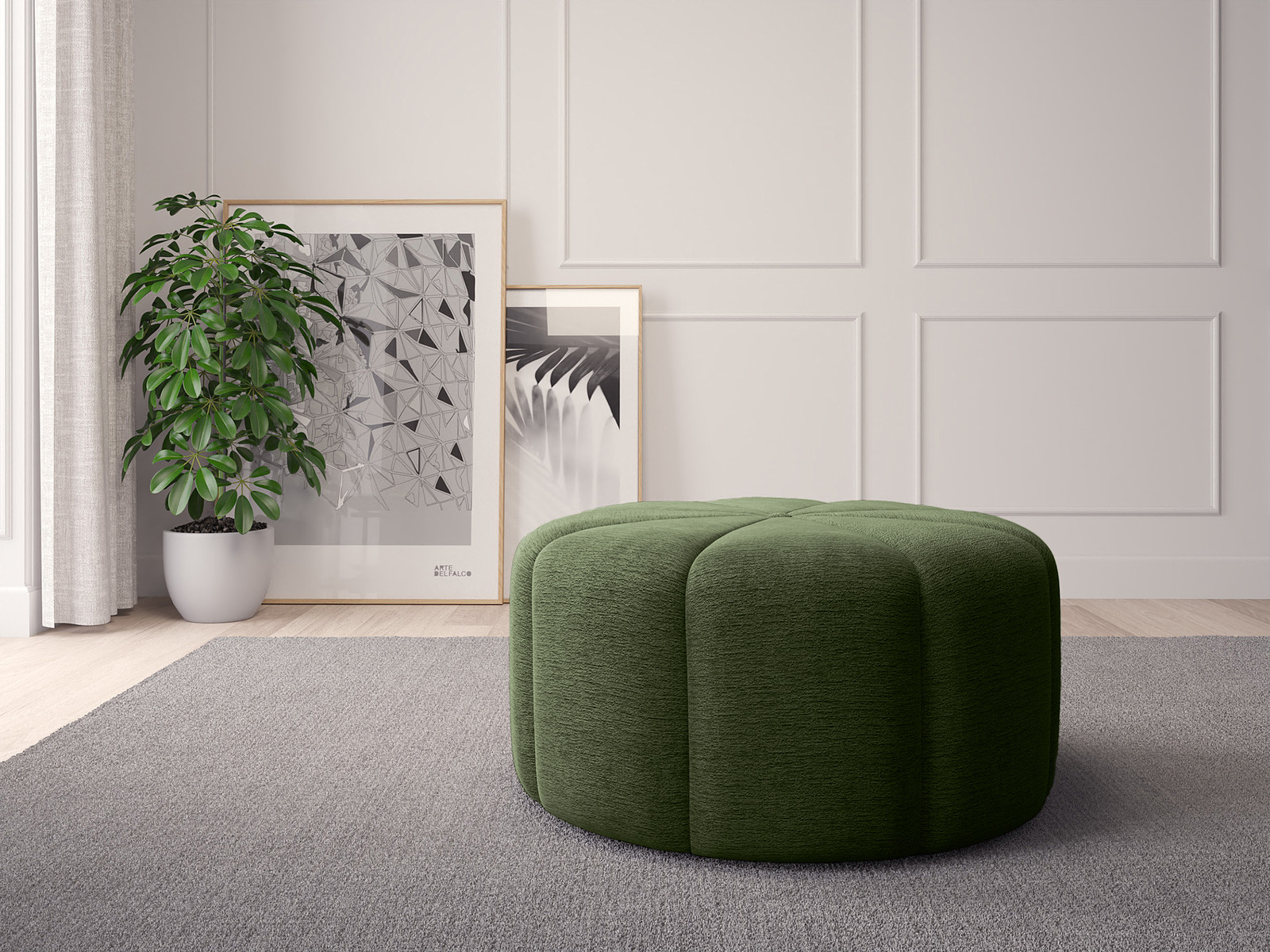 home24 Poef FORA mosgroen chenille 80 cm