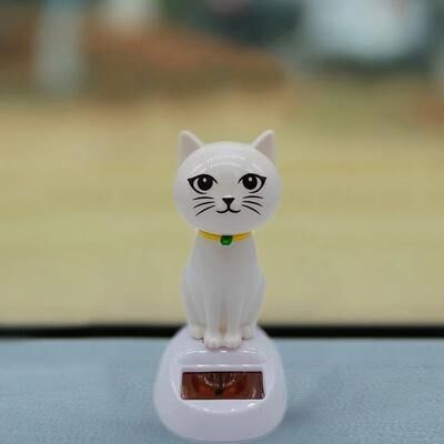 Uplifted Finds Solar Powered Shaking Head Cat   Creative Cartoon Interior Car Decoration & Automotive Gift white Open Eyes