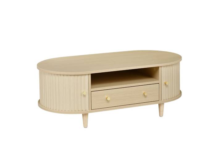 COUCHTISCH Ovales Design mit Rolltür & Schublade