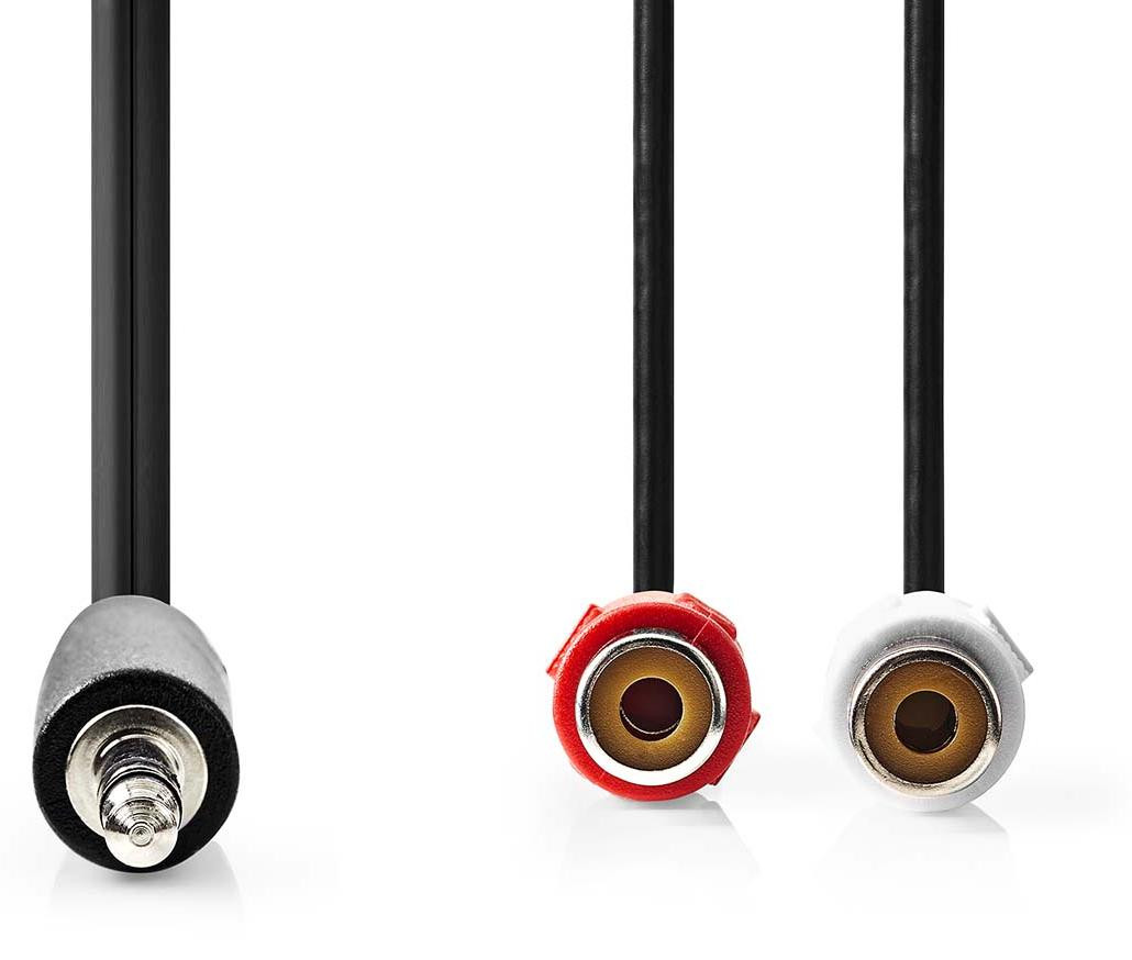 Nedis RCA-verlengkabel 2 x RCA naar 3,5 mm vrouwelijke connector, 0,2 m, zwart