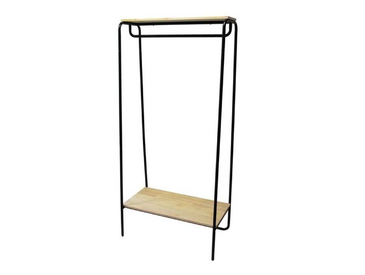 Portant à Vêtements - Box and Beyond - 80 x 45 x 170 cm - Bois Naturel et Métal Noir - Étagère - Portant Porte-Manteaux