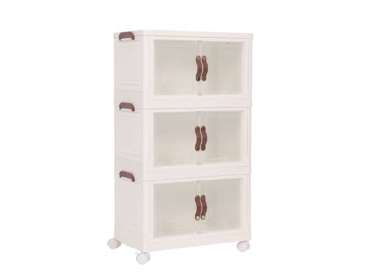 Aufbewahrungsbox faltbar mit Rollen 3er Set beige