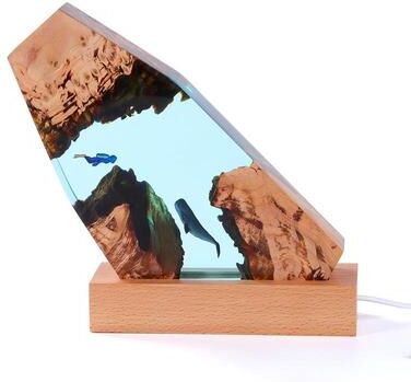Inspired Deals Ocean Cave Whale Diver Resin Lamp, USB LED Ocean Decor Night Light For Desk & Home White Light