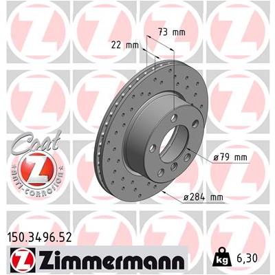ZIMMERMANN Bremsscheibe SPORT COAT Z 150349652 Vorderachse Gelocht 284mm 22mm für BMW