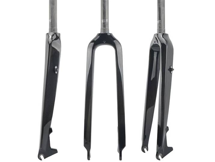 HIMALO 26/27,5/29 MTB Starre Gabel Carbon Faser Scheibenbremse Mountainbike Gabel 1-1/8'' Gerade Vordere Gabel QR 9mm (Color : Glossy Black, Size : 26'')