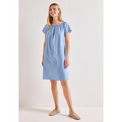 Sommerkleid STREET ONE, Damen, Gr. 36, EURO-Größen, original blau, Web, 97% Baumwolle, 3% Metallfasern, gestreift, normal knieumspielend, Carmenausschnitt, elastischer Bund, Kleider Sommerkleid, im Streifendesign