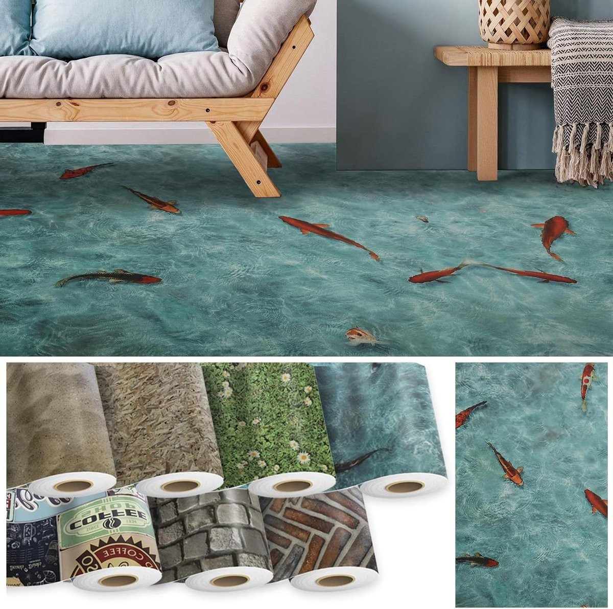 Vinylvloer op maat met 3D-design effect - PVC vloerbedekking op rol - 200 x 200 cm