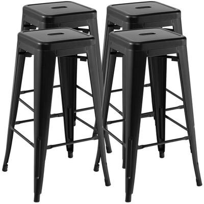 Costway 30 Inch Bar Stools Set of 4 with Square Seat and Handling Hole-Black