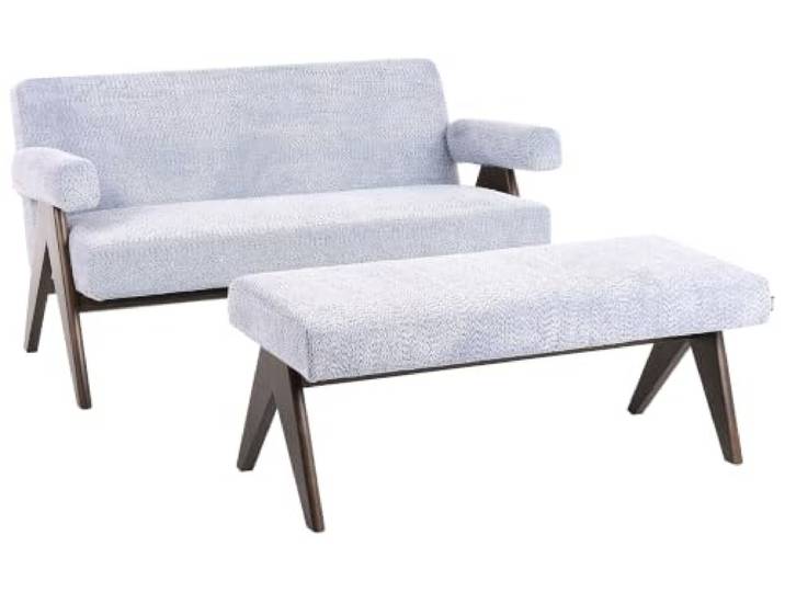 Beliani 4-Sitzer Sofa Set 2-teilig Chenille hellblau mit Holzbeinen Dunkelbraun Retro Tamre