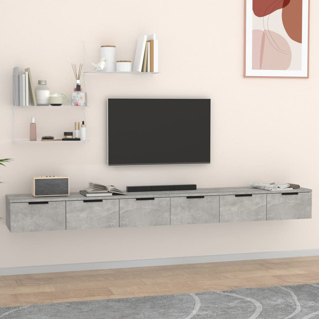 Ebern Designs 6 Piece Floating Shelf Concrete Grey 20cm H X 204cm W X 30cm D