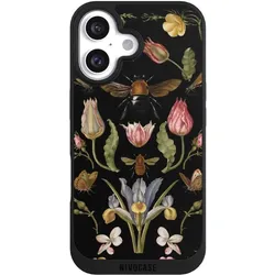 Nivocase Handyhülle für Apple iPhone 16 Hülle NIVOpure Case Schwarz Biene Blumenkranz Blüte (Apple iPhone 16), Smartphone Hülle, Schwarz