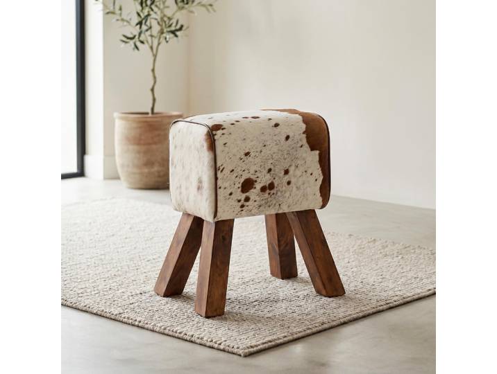 Petit banc cheval d'arçon en peau de vache - Ranch