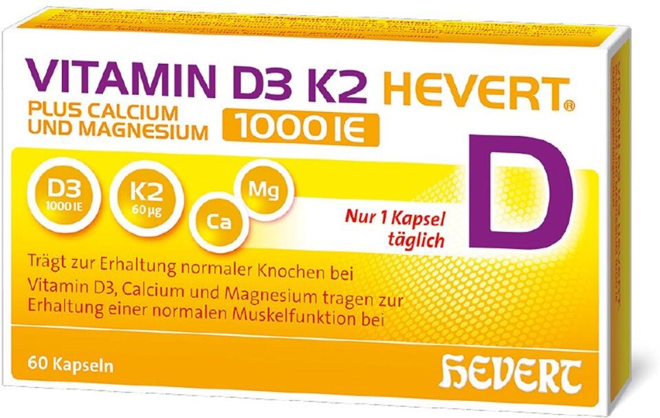 VITAMIN D3 HEVERT Vitamin D3 K2 Hevert + Calcium und Magnesium 1000 IE Kapseln