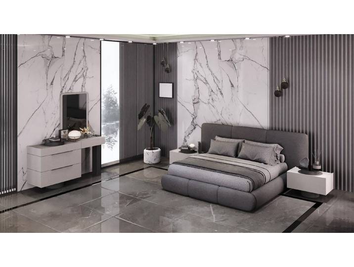 JVmoebel Schlafzimmer-Set Modernes Schlafzimmer-Set mit Polsterbett, Nachttischen & Schminktisch, (4-tlg)