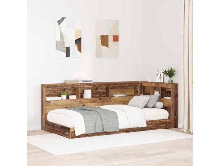 Kopfteil mit Ablagefach 90 cm aus Ingenieurholz, L-formiges Bettregal mit Ladeboden, modernes Fach für den Schlafkabel.