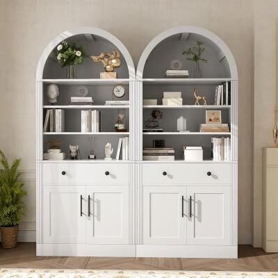 "Modern 70.8"" Bookshelf with 4-layer LED Lightings, Arched Display Bookcase with Adjustable Shelves (Set of 2)"