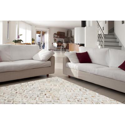 Teppich KAYOOM "Spark 110", weiß (elfenbein, chrom), B:160cm H:8mm L:230cm, Rindsleder, Teppiche, Teppich, 100% Leder, metallische Effekte, handgenähtes Unikat