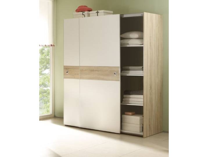 Schwebetürenschrank. Eiche Sonoma - Weiss
