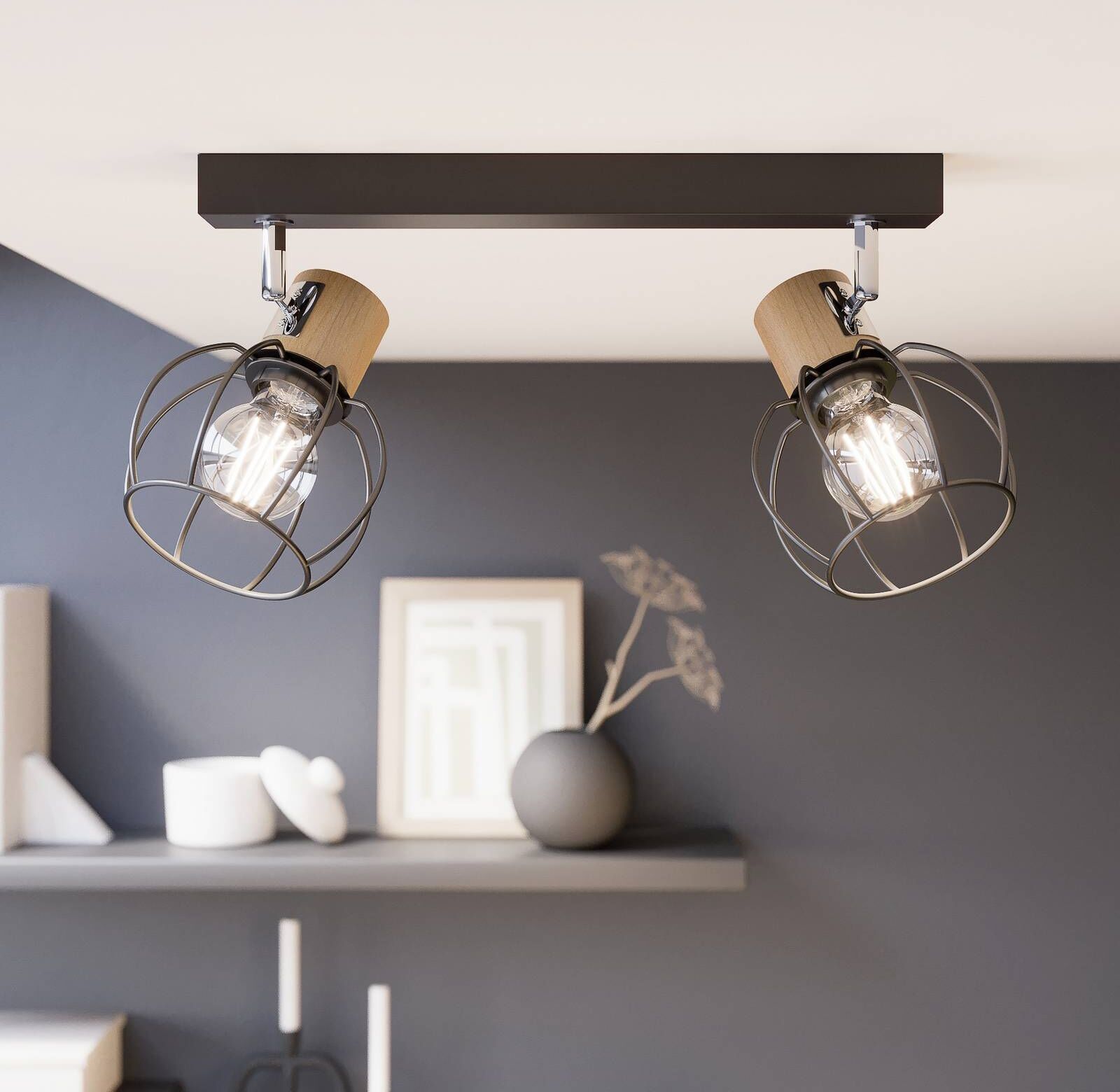 Deckenlampe Fence BRITOP, dimmbar, schwarz, für Flurbereich, Metall, Deckenlampe
