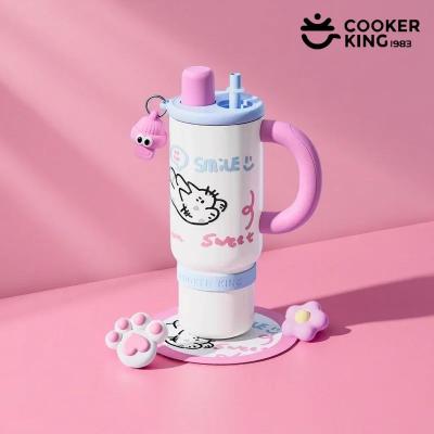 Inspired Living Cooker King Cute Insulated Travel Mug With Straw Stainless Steel Thermos Cup 1.2L Cooker King Cute Insulated Travel Mug With Straw Stainless Steel Thermos Cup 1.2L