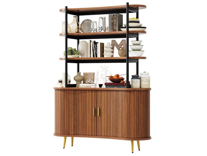 ComfortXL Sideboard De-38496 120/40/183 cm mit 4-stufigem Aufsatzregal Dunkelbraun, Braun, 120x183x40 cm, Kleinmöbel, Kommoden, Sideboards