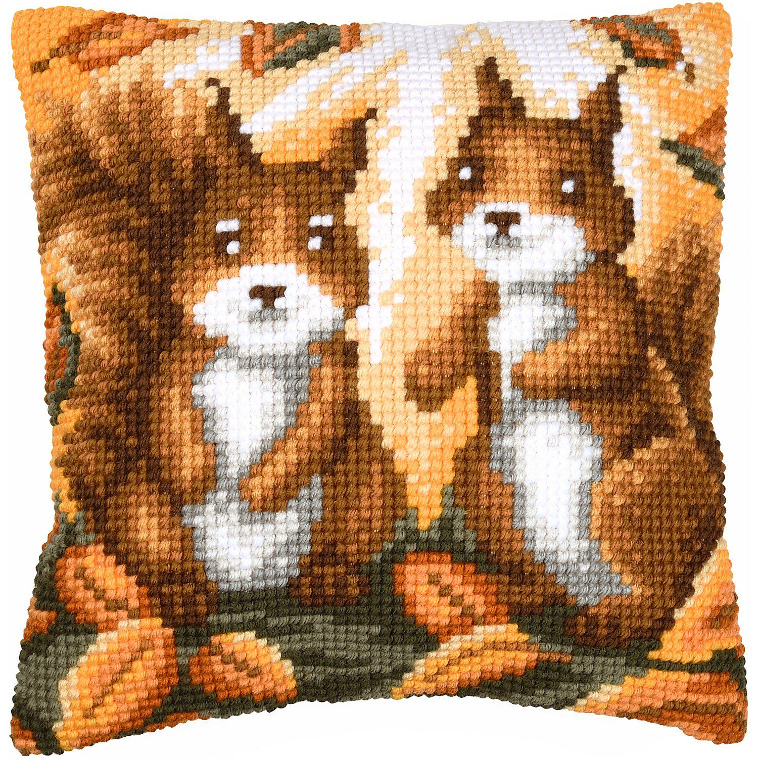 Kreuzstichkissen "2 Eichhörnchen Herbst"