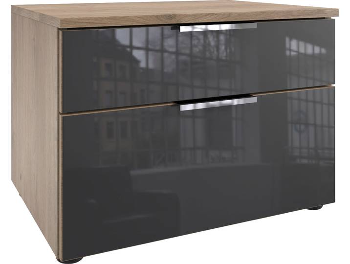 Nachtkommode, Grau, 54x39x41 cm, Spanplatte, Mit Glaselementen & Soft-Close, Modern, Wimex