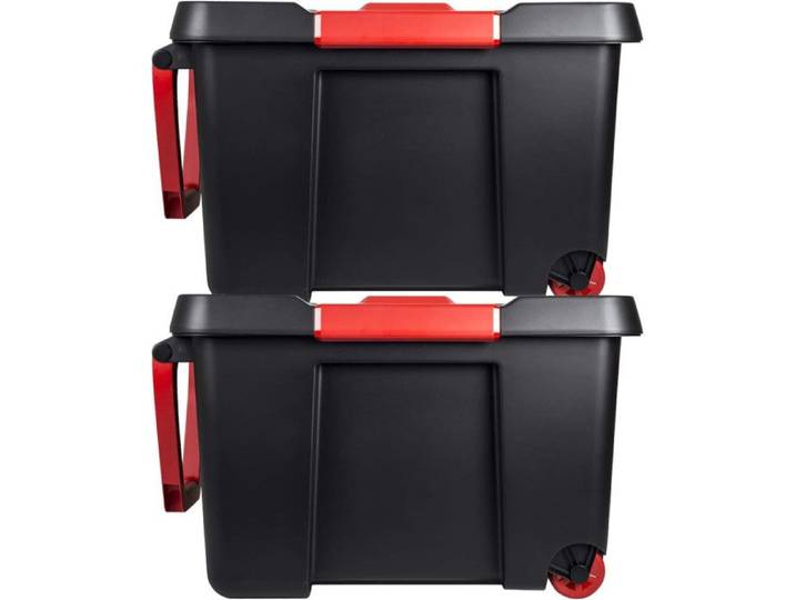 Lot de 2 Malles 120 l avec couvercle roulettes poignée de traction - Structure renforcée - Empilable