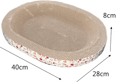Inspire Curations ScratchNest Oval Cat Scratching Board & Corrugated Lounger Bed For Indoor Cats white Mushroom
