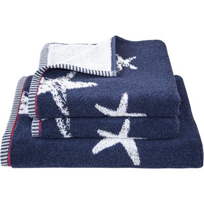 Handtuch Set DYCKHOFF "Maritim, Starfish", blau (navy), 3 Stk., Frottier, Frottier, Obermaterial: 100% Baumwolle, Handtuch-Sets, 2 Handtücher (50x100cm), 1 Duschtuch (70x140cm)