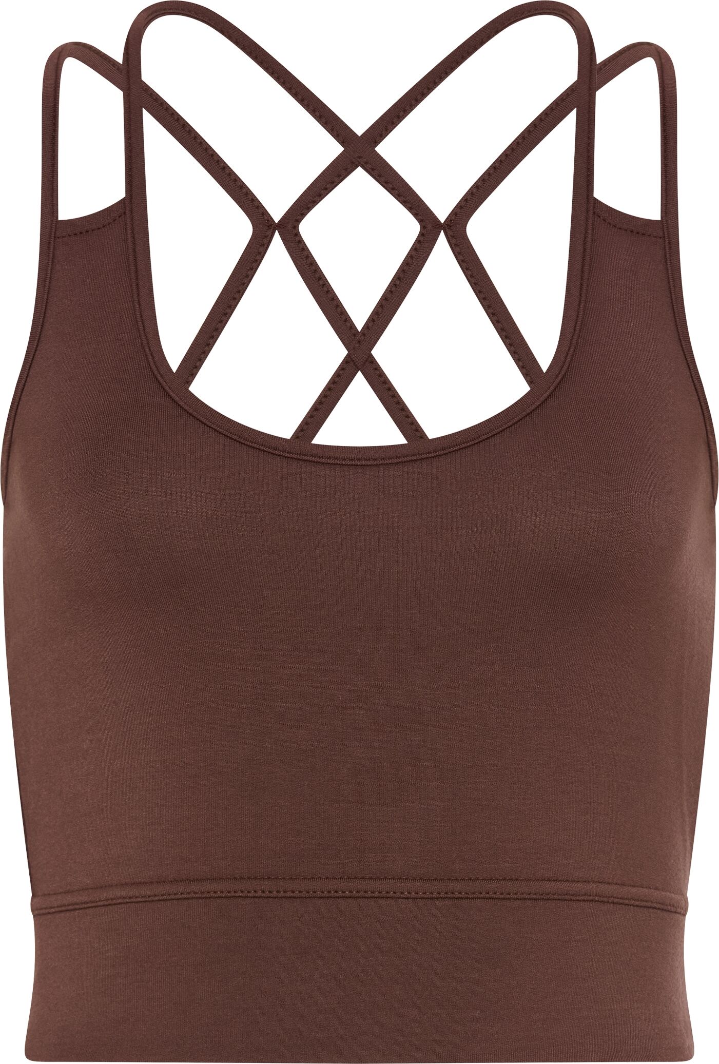 Crop-Top LSCN BY LASCANA, Damen, Gr. 44/46, braun, Jersey, Obermaterial: 95% Viskose, 5% Elasthan, unifarben, bauchfrei, Rundhals, Tops Crop-Top, im Rücken gekreuzt braun 44/46