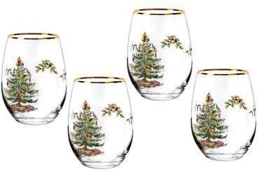 Spode Set of 4 Christmas Tree Stemless Wine Glasses - 19 oz