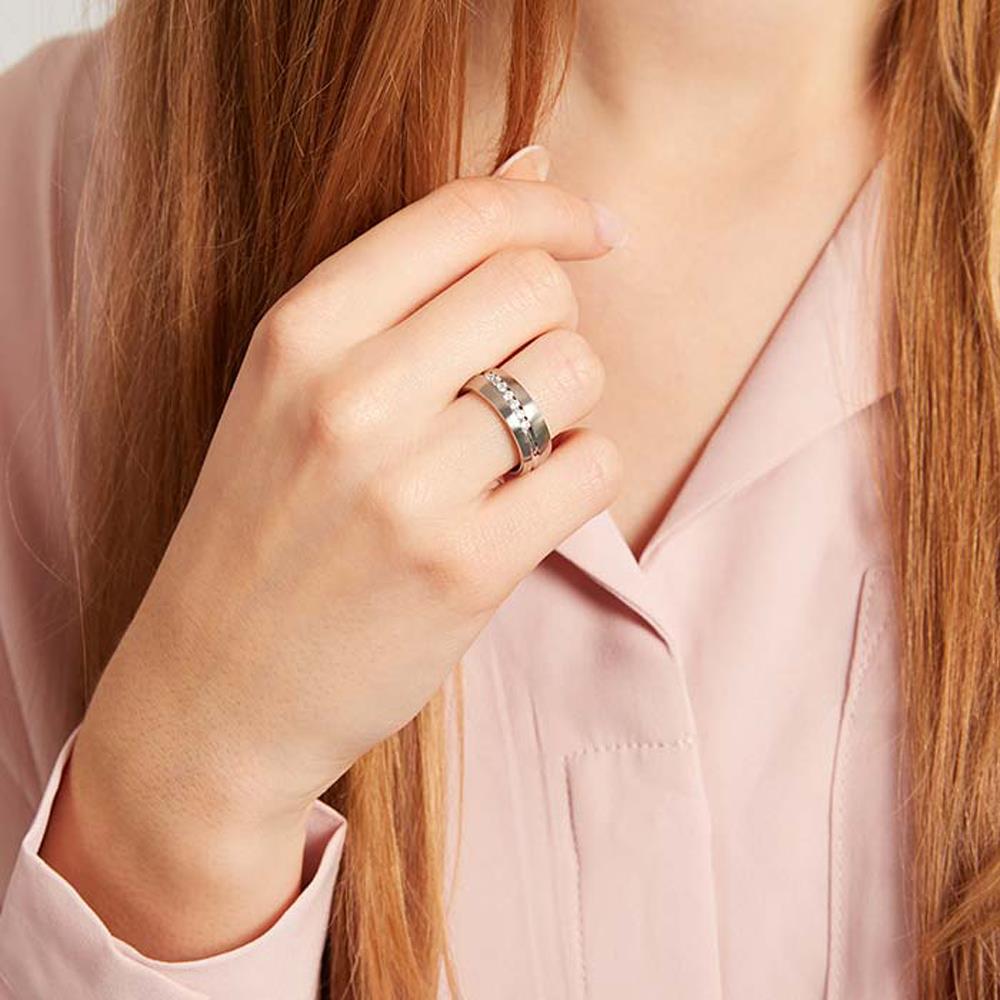 Unique Mattierte Edelstahl Eheringe Steinbesatz 6mm silber