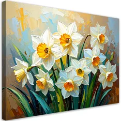 LEINWANDBILD Narzissen Weiße Blumen Abstraktion 100x70cm