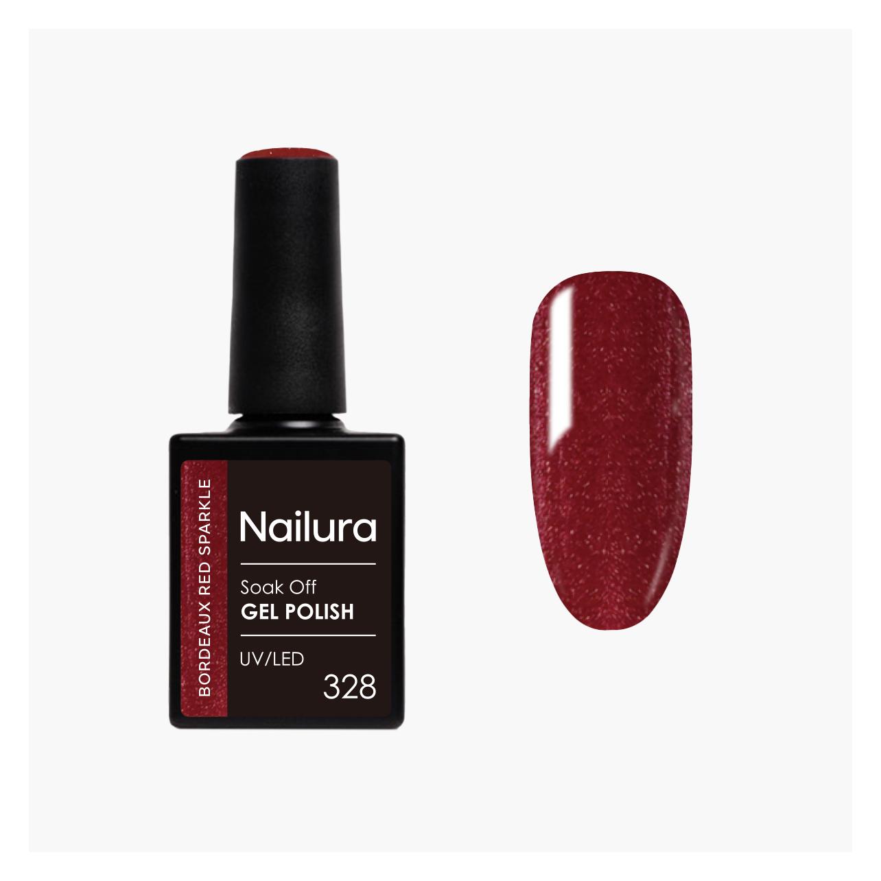 Nailura - Gel Polish 328 - Bordeaux Red Sparkle - 10 ml (Bordeaux Red Sparkle, Gel-Effekt Nagellack) (70347)