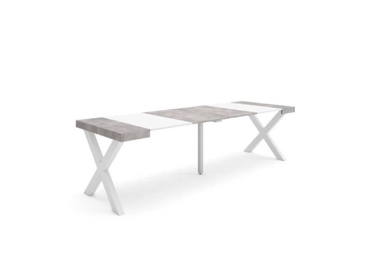 Table console extensible - SKRAUT HOME - RF2818 - Blanc et ciment - 12 personnes
