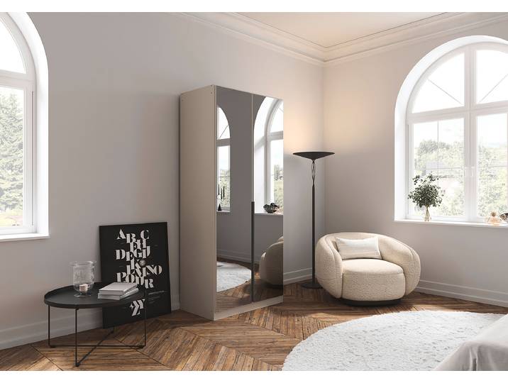 Drehtürenschrank Alabama - Grauspiegel B 90cm Beige/Kaschmir Premium Grau