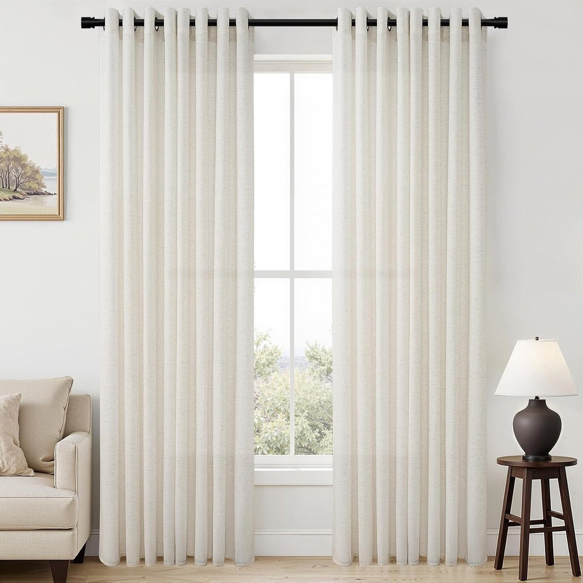 Beige Translucente Gordijnen van Linnenlook voor Moderne Slaapkamer met Oogjes