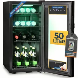 Sommertal Kühlschrank GK 50– Leiser Getränkekühlschrank ohne Gefrierfach mit RGB LED, Touchscreen & Schloss kleiner Flaschenkühlschrank schwarz 50L