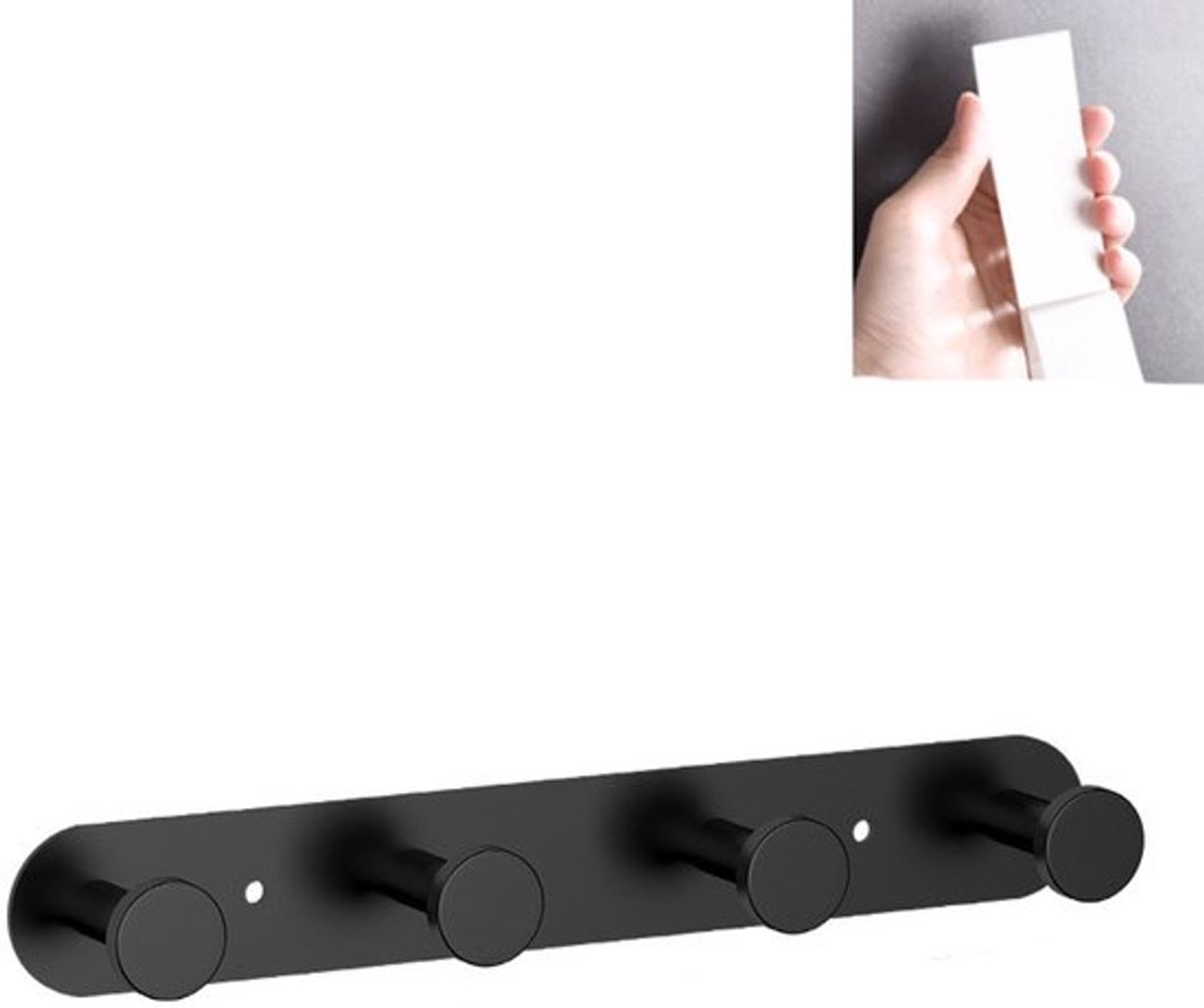 Set van 4 Zelfklevende Handdoekhaakjes in Zwart RVS voor Badkamer en Keuken