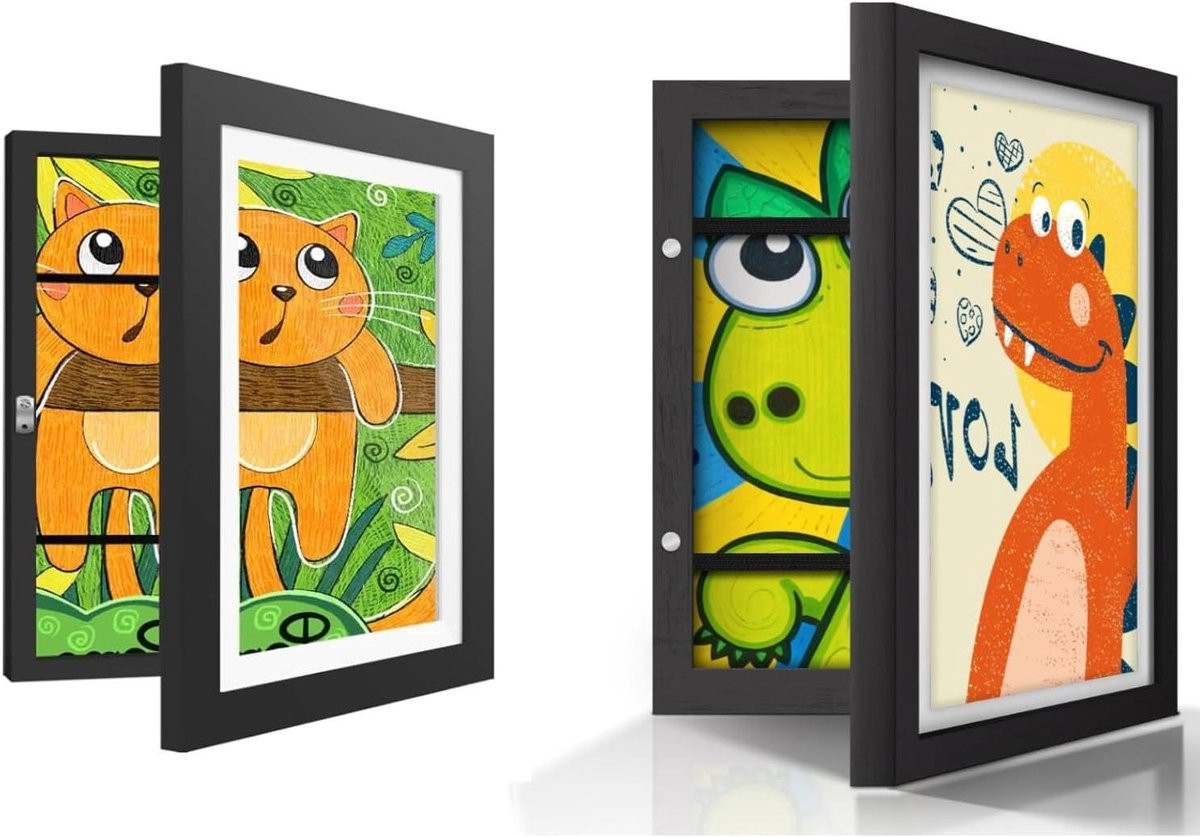 Fotolijst voor kindertekeningen - Zwart kunstdisplay frame - A5 formaat - Openklapbaar design