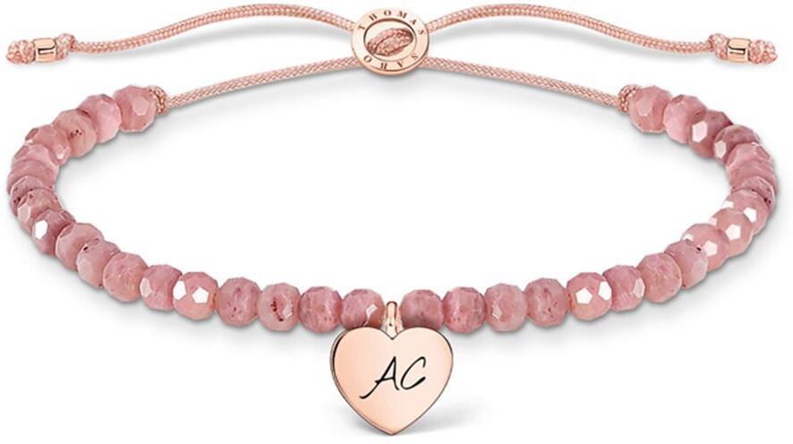 Thomas Sabo Gravur Jaspis Armband aus Textil mit Herzanhänger, rosé rosa