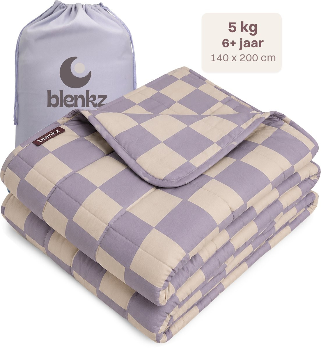 BLENKZ Verzwaringsdeken Kind 5kg - Check Lilac - 140 x 200 cm