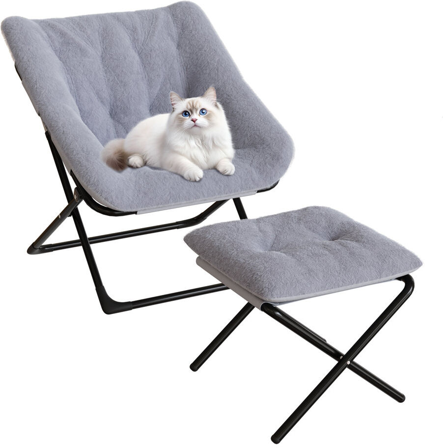 Latitude Vive Upholstered Faux Fur Butterfly Chair With Footstool Gray Faux Fur 76cm H X 70cm W X 61cm D