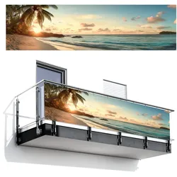 BALKON-SICHTSCHUTZ Strand - Palmen - Meer - Sonnenuntergang Witterungsbeständig 300x80 cm