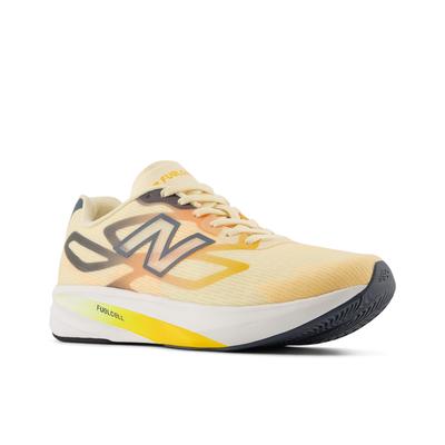 Laufschuh NEW BALANCE "Flight-R", Damen, Gr. 38, beige (calcium, shadow blau, satsuma orange), Synthetik, Textil, Schuhe Laufschuh, für leichte, reaktionsfreudige Dämpfung
