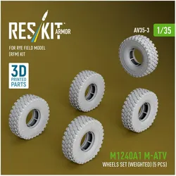 ResKit M1240A1 M-ATV wheels set (weighted) (5 pcs) for Rye Field Model (RFM) kit (3D Printed)