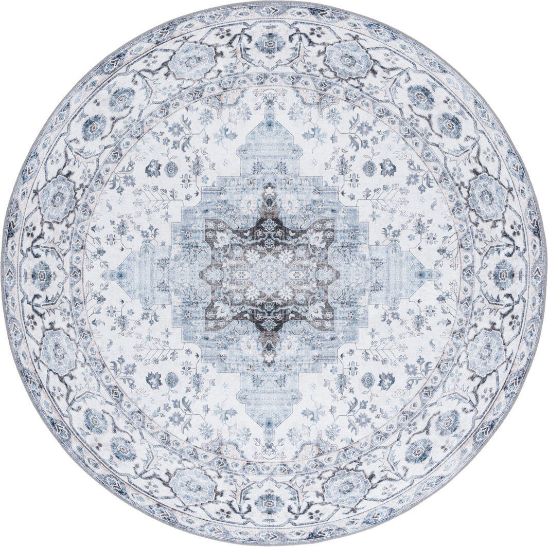 Blue Elephant Mikali Machine Washable Non-Slip Ivory;Blue Round 244cm