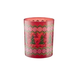 HOME STORY Teelichtglas Tannen   , rot , Glas , Maße (cm): H: 7,4  Ø: 6.2